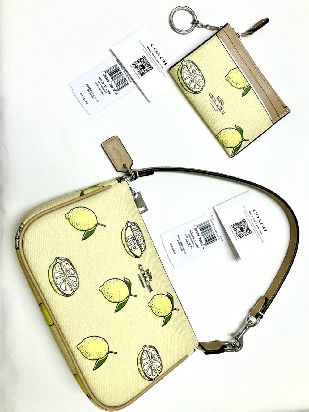 Coach Nolita 19 Lemon Print Bag and ID card in Pale Yellow NWT